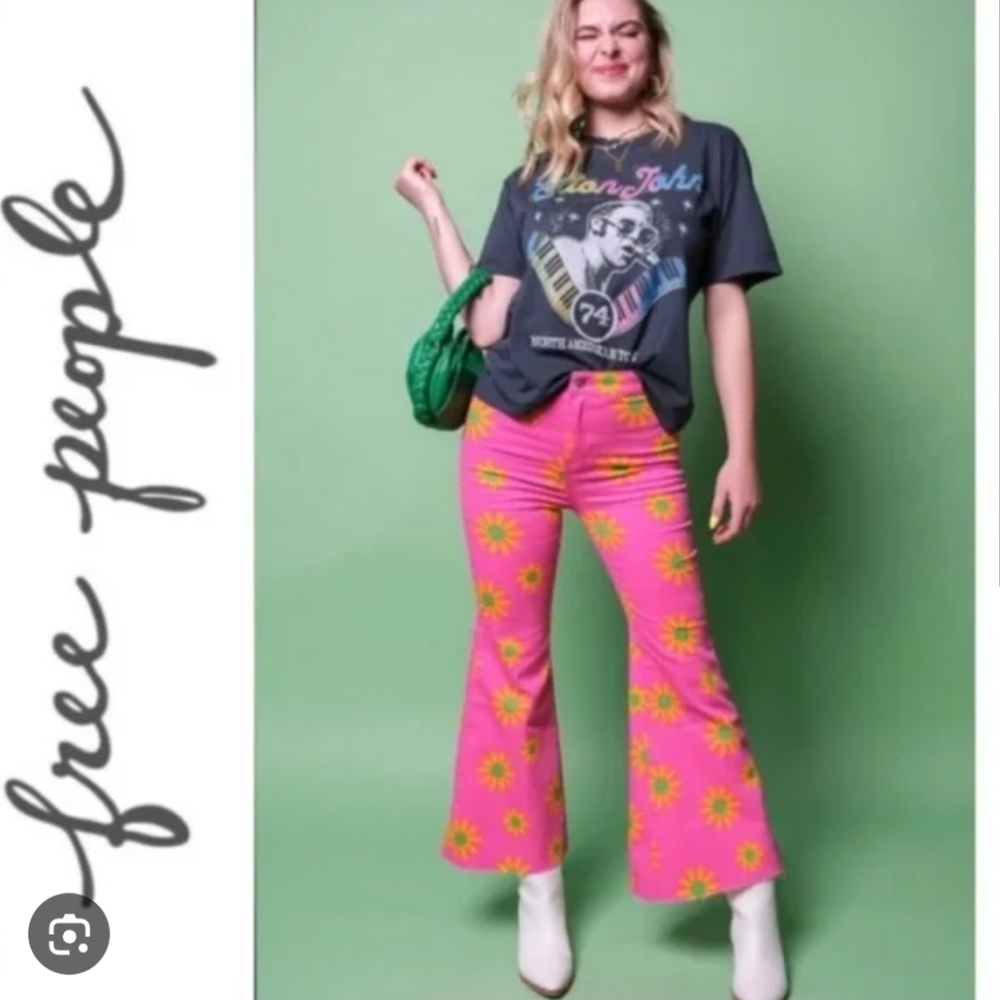 Nwt Free People Floral Pink Women's Jeans - Picture 2 of 6